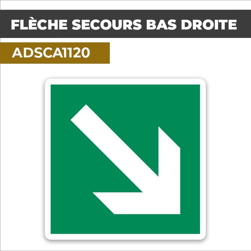 Autocollant FLÈCHE SECOURS BAS DROITE | Sortie de secours