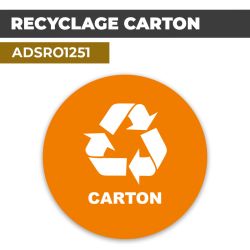 Autocollant | RECYCLAGE CARTON Fond Orange | Format Rond