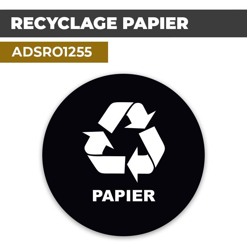 Autocollant | RECYCLAGE PAPIER Fond Noir | Format Rond