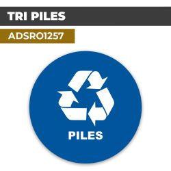 Autocollant | RECYCLAGE PILES Fond Bleu | Format Rond