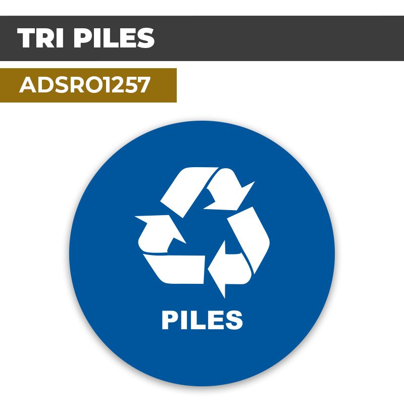 Autocollant | RECYCLAGE PILES Fond Bleu | Format Rond