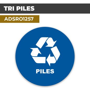 Autocollant | RECYCLAGE PILES Fond Bleu | Format Rond