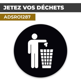 Autocollant | DECHETS POUBELLE Fond Noir | Format Rond