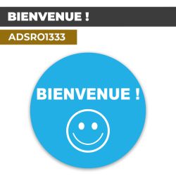 Autocollant | BIENVENUE Fond Bleu | Format Rond