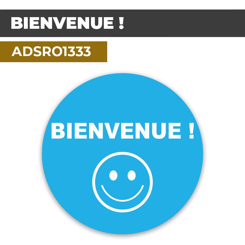 Autocollant | BIENVENUE Fond Bleu | Format Rond