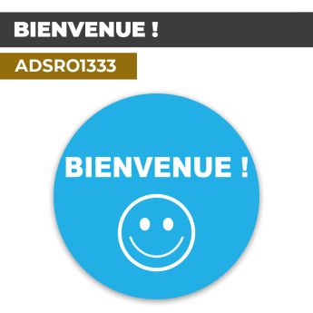 Autocollant | BIENVENUE Fond Bleu | Format Rond