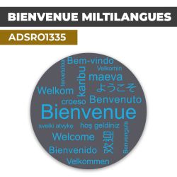 Autocollant | BIENVENUE MULTILANGUE Fond Gris | Format Rond