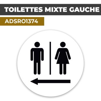 Autocollant | WC MIXTE GAUCHE Fond blanc| Format Rond
