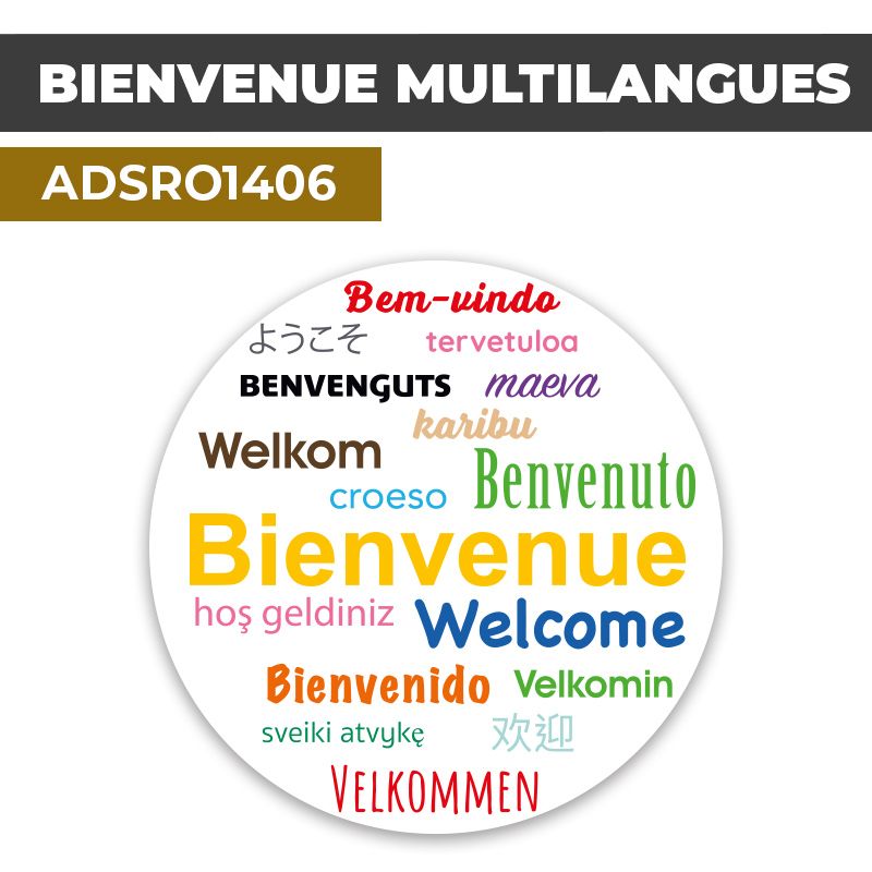 Autocollant | BIENVENUE MULTILANGUE | Format Rond