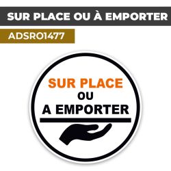 Autocollant | SUR PLACE OU À EMPORTER orange | Format Rond