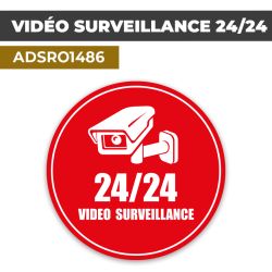 Autocollant | VIDEO SURVEILLANCE 24/24 Rouge | Format Rond