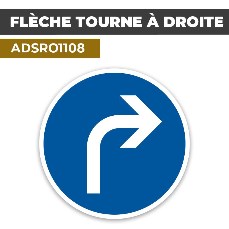 Autocollant | FLECHE TOURNER DROITE | Format Rond