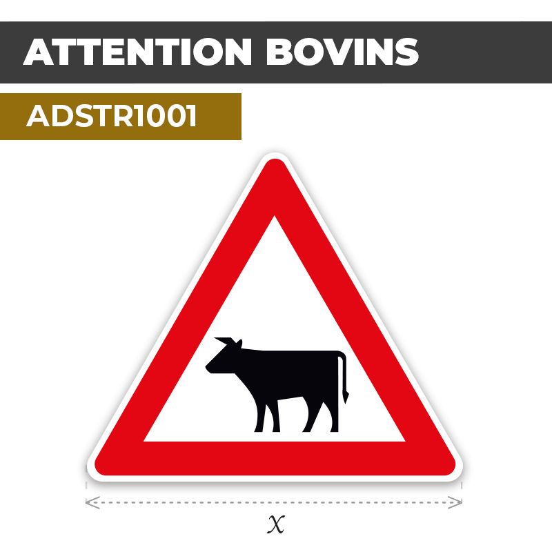 Autocollant | ATTENTION BOVINS | Format Triangle