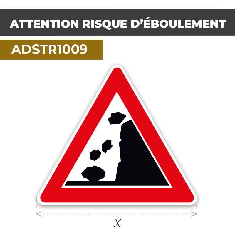 Autocollant | ATTENTION CHUTE DE ROCHERS | Format Triangle
