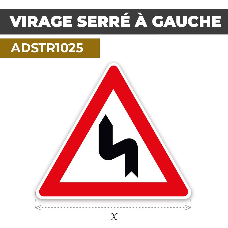Autocollant | VIRAGE À GAUCHE | Format Triangle