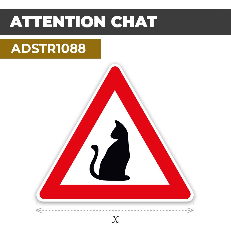 Autocollant | ATTENTION CHAT | Format Triangle