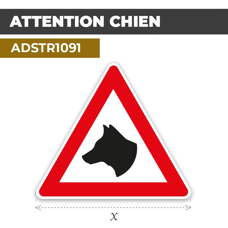 Autocollant | ATTENTION CHIEN | Format Triangle